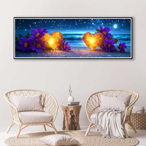 5D Diamond Painting Liebe Diamant Painting Bilder Erwachsene, DIY Strand Diamond Painting Kits, Runde Steine Diamant Malerei Kunst Bastelset für Wohnzimmer und Schlafzimmer Wanddeko 100 x 300 cm P-339 von FeiPride