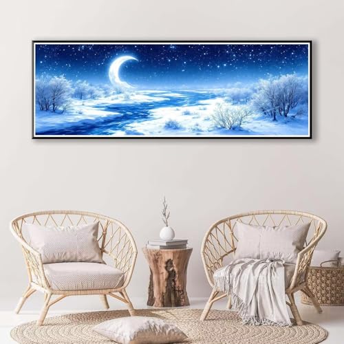 5D Diamond Painting Mond Diamant Painting Bilder Erwachsene, DIY Schneeszene Diamond Painting Kits, Runde Steine Diamant Malerei Kunst Bastelset für Wohnzimmer Schlafzimmer Wanddeko 100 x 300 cm P-813 von FeiPride