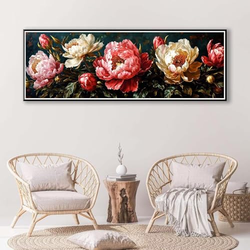 5D Diamond Painting Pfingstrose Diamant Painting Bilder Erwachsene, DIY Blume Diamond Painting Kits, Runde Steine Diamant Malerei Kunst Bastelset für Wohnzimmer Schlafzimmer Wanddeko 30 x 90 cm P-834 von FeiPride