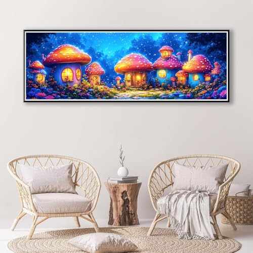 5D Diamond Painting Pilz Diamant Painting Bilder Erwachsene, DIY Haus Diamond Painting Kits, Runde Steine Diamant Malerei Kunst Bastelset für Wohnzimmer und Schlafzimmer Wanddeko 30 x 90 cm P-366 von FeiPride