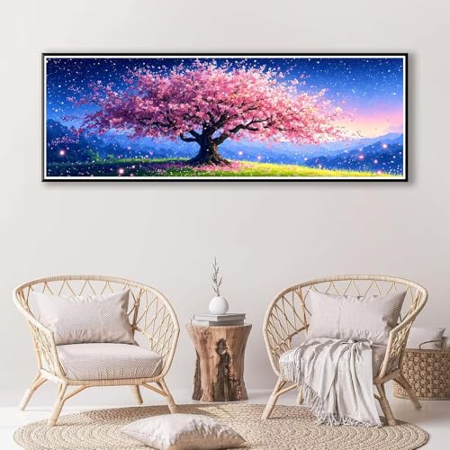 5D Diamond Painting Rosa Baum Diamant Painting Bilder Erwachsene,DIY Landschaft Diamond Painting Kits,Runde Steine Diamant Malerei Kunst Bastelset Wohnzimmer Schlafzimmer Wanddeko 100 x 300 cm P-807 von FeiPride