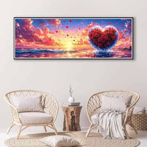 5D Diamond Painting Rose Diamant Painting Bilder Erwachsene, DIY Meer Diamond Painting Kits, Runde Steine Diamant Malerei Kunst Bastelset für Wohnzimmer und Schlafzimmer Wanddeko 30 x 90 cm P-600 von FeiPride