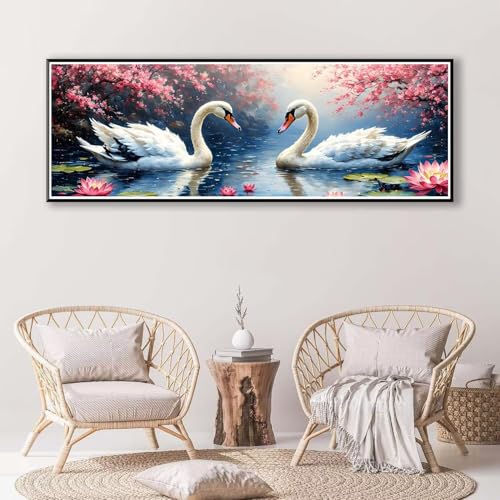 5D Diamond Painting Schwan Diamant Painting Bilder Erwachsene, DIY Blume Diamond Painting Kits, Runde Steine Diamant Malerei Kunst Bastelset für Wohnzimmer und Schlafzimmer Wanddeko 30 x 90 cm P-414 von FeiPride