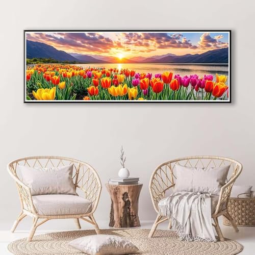 5D Diamond Painting Sonnenuntergang Diamant Painting Bilder Erwachsene,DIY Blume Diamond Painting Kits,Runde Steine Diamant Malerei Kunst Bastelset Wohnzimmer Schlafzimmer Wanddeko 30 x 90 cm P-867 von FeiPride