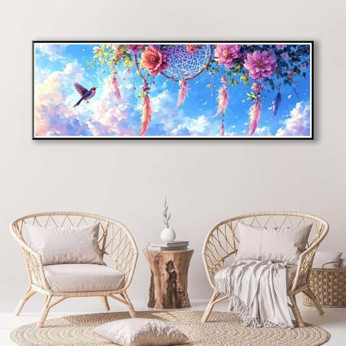 5D Diamond Painting Traumfänger Diamant Painting Bilder Erwachsene, DIY Blume Diamond Painting Kits, Runde Steine Diamant Malerei Kunst Bastelset für Wohnzimmer Schlafzimmer Wanddeko 50 x 150 cm P-417 von FeiPride