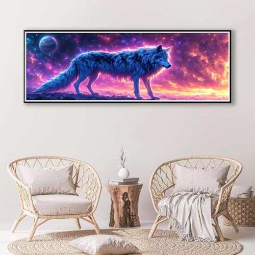 5D Diamond Painting Wolf Diamant Painting Bilder Erwachsene, DIY Tier Diamond Painting Kits, Runde Steine Diamant Malerei Kunst Bastelset für Wohnzimmer und Schlafzimmer Wanddeko 30 x 90 cm P-342 von FeiPride