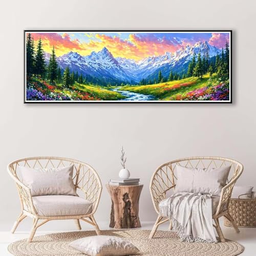 Berg Diamond Painting Erwachsene Groß XXL 80 x 240 cm, 5D Diamant Painting Bilder Landschaft, Full Drill Diamond Painting Runde Steine, DIY Diamant Malerei für Zuhause Wand Dekoration Geschenk P-781 von FeiPride