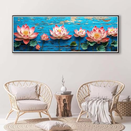 Blume Diamond Painting Erwachsene Groß XXL 100 x 300 cm, 5D Diamant Painting Bilder Lotus, Full Drill Diamond Painting Runde Steine, DIY Diamant Malerei Set für Zuhause Wand Dekoration Geschenk P-829 von FeiPride