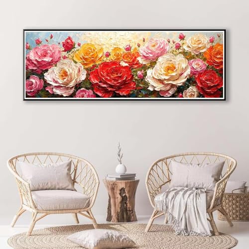 Blume Diamond Painting Erwachsene Groß XXL 100 x 300 cm, 5D Diamant Painting Bilder Pfingstrose, Full Drill Diamond Painting Runde Steine, DIY Diamant Malerei Set für Zuhause Wand Dekoration P-811 von FeiPride