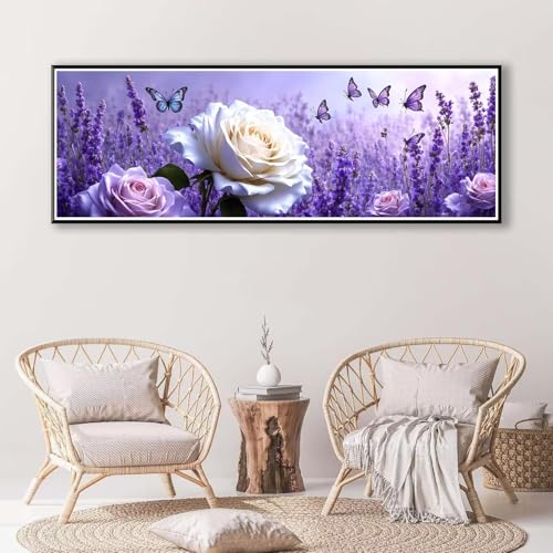 Blume Diamond Painting Erwachsene Groß XXL 30 x 90 cm, 5D Diamant Painting Bilder Schmetterling, Full Drill Diamond Painting Runde Steine, DIY Diamant Malerei Set für Zuhause Wand Dekoration P-388 von FeiPride