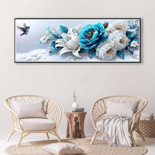 Blume Diamond Painting Erwachsene Groß XXL 30 x 90 cm, 5D Diamant Painting Bilder Vogel, Full Drill Diamond Painting Runde Steine, DIY Diamant Malerei Set für Zuhause Wand Dekoration Geschenk P-397 von FeiPride