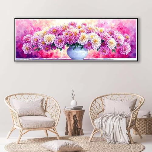 Blume Diamond Painting Erwachsene Groß XXL 50 x 150 cm, 5D Diamant Painting Bilder Rosa Blumen, Full Drill Diamond Painting Runde Steine, DIY Diamant Malerei für Zuhause Wand Dekoration Geschenk P-418 von FeiPride