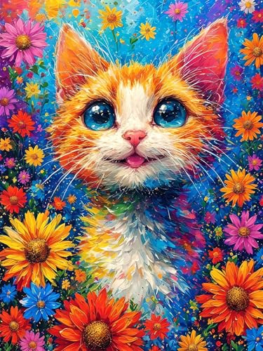 Diamond Painting 30 x 40 cm Katze Diamond Painting Blume Diamond Painting Erwachsene, Diamant Painting Bilder Kinder DIY 5D Diamond Painting Set für Zimmer Deko Wohnzimmer, Geschenke für Frauen A-195 von FeiPride