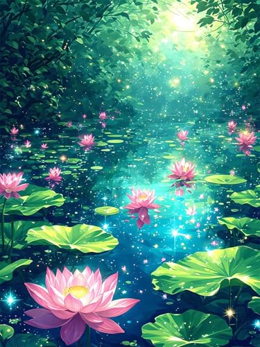 Diamond Painting 30 x 40 cm Landschaft Diamond Painting Lotus Diamond Painting Erwachsene, Diamant Painting Bilder Kinder DIY 5D Diamond Painting für Zimmer Deko Wohnzimmer, Geschenke für Frauen A-171 von FeiPride