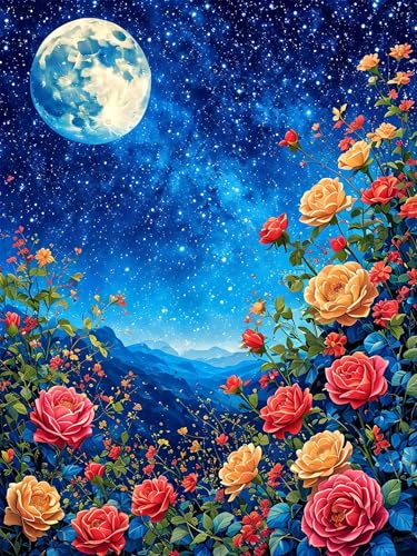 Diamond Painting 30 x 40 cm Mond Diamond Painting Blume Diamond Painting Erwachsene, Diamant Painting Bilder Kinder DIY 5D Diamond Painting Set für Zimmer Deko Wohnzimmer, Geschenke für Frauen A-115 von FeiPride