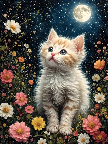 Diamond Painting 40 x 50 cm Blume Diamond Painting Katze Diamond Painting Erwachsene, Diamant Painting Bilder Kinder DIY 5D Diamond Painting Set für Zimmer Deko Wohnzimmer, Geschenke für Frauen A-172 von FeiPride