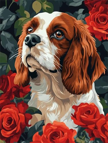 Diamond Painting 40 x 50 cm Hund Diamond Painting Rose Diamond Painting Erwachsene, Diamant Painting Bilder Kinder DIY 5D Diamond Painting Set für Zimmer Deko Wohnzimmer, Geschenke für Frauen A-809 von FeiPride