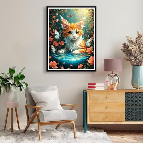 Diamond Painting 40 x 50 cm Katze Diamond Painting Blume Diamond Painting Erwachsene, Diamant Painting Bilder Kinder DIY 5D Diamond Painting Set für Zimmer Deko Wohnzimmer, Geschenke für Frauen A-120 von FeiPride