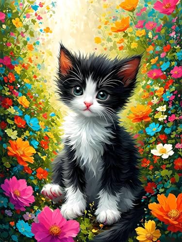 Diamond Painting 40 x 50 cm Katze Diamond Painting Blume Diamond Painting Erwachsene, Diamant Painting Bilder Kinder DIY 5D Diamond Painting Set für Zimmer Deko Wohnzimmer, Geschenke für Frauen A-152 von FeiPride