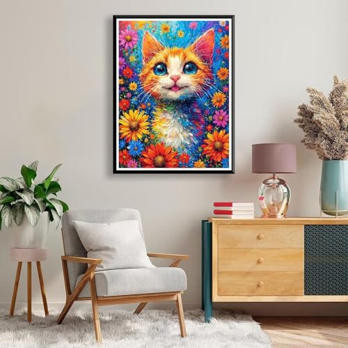 Diamond Painting 40 x 50 cm Katze Diamond Painting Blume Diamond Painting Erwachsene, Diamant Painting Bilder Kinder DIY 5D Diamond Painting Set für Zimmer Deko Wohnzimmer, Geschenke für Frauen A-195 von FeiPride