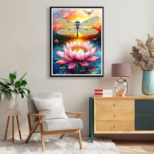 Diamond Painting 40 x 50 cm Lotus Diamond Painting Libelle Diamond Painting Erwachsene, Diamant Painting Bilder Kinder DIY 5D Diamond Painting für Zimmer Deko Wohnzimmer, Geschenke für Frauen A-117 von FeiPride