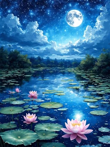 Diamond Painting 40 x 50 cm Mond Diamond Painting Landschaft Diamond Painting Erwachsene, Diamant Painting Bilder Kinder DIY 5D Diamond Painting für Zimmer Deko Wohnzimmer, Geschenke für Frauen A-197 von FeiPride