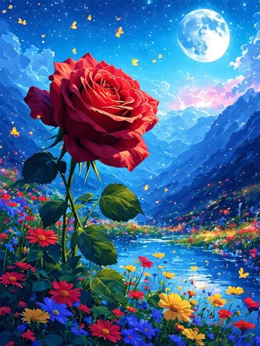 Diamond Painting Rose Diamant Painting Bilder Erwachsene Landschaft, 5D DIY Vollbohrer Eckige Steine Diamant Malerei Stickerei Bastelset für Deko Wohnzimmer, Geschenke für Frauen 40 x 50 cm A-397 von FeiPride