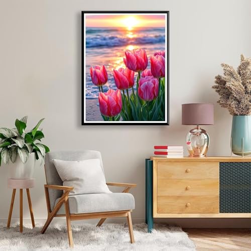 Diamond Painting 40 x 50 cm Sonnenuntergang Diamond Painting Blume Diamond Painting Erwachsene, Diamant Painting Bilder Kinder DIY 5D Diamond Painting Set für Zimmer Deko, Geschenke für Frauen A-363 von FeiPride