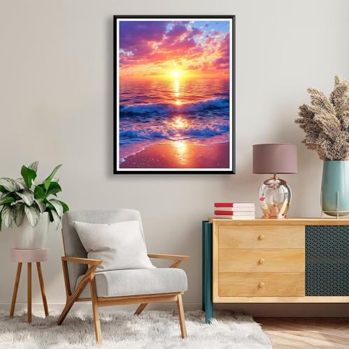 Diamond Painting 40 x 50 cm Sonnenuntergang Diamond Painting Meer Diamond Painting Erwachsene, Diamant Painting Bilder Kinder DIY 5D Diamond Painting Set für Zimmer Deko, Geschenke für Frauen A-228 von FeiPride