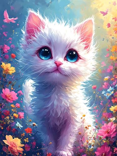 Diamond Painting 45 x 60 cm Katze Diamond Painting Blume Diamond Painting Erwachsene, Diamant Painting Bilder Kinder DIY 5D Diamond Painting Set für Zimmer Deko Wohnzimmer, Geschenke für Frauen A-345 von FeiPride