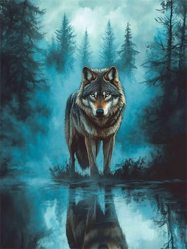 Diamond Painting 45 x 60 cm Tier Diamond Painting Wolf Diamond Painting Erwachsene, Diamant Painting Bilder Kinder DIY 5D Diamond Painting Set für Zimmer Deko Wohnzimmer, Geschenke für Frauen A-713 von FeiPride