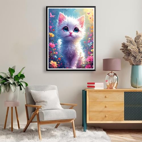 Diamond Painting 60 x 80 cm Katze Diamond Painting Blume Diamond Painting Erwachsene, Diamant Painting Bilder Kinder DIY 5D Diamond Painting Set für Zimmer Deko Wohnzimmer, Geschenke für Frauen A-345 von FeiPride