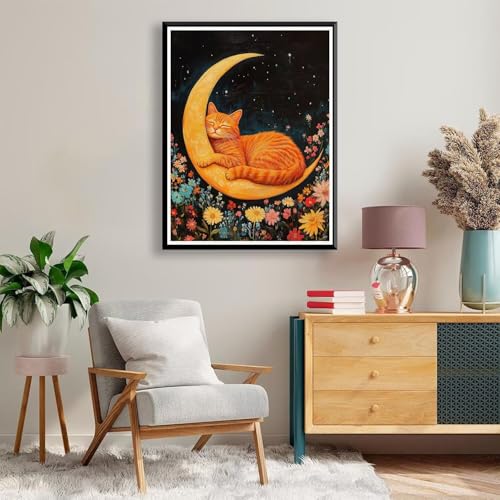 Diamond Painting 60 x 80 cm Mond Diamond Painting Katze Diamond Painting Erwachsene, Diamant Painting Bilder Kinder DIY 5D Diamond Painting Set für Zimmer Deko Wohnzimmer, Geschenke für Frauen A-675 von FeiPride