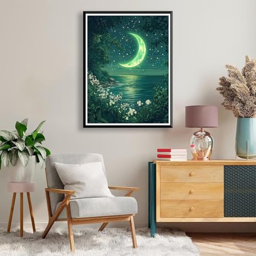 Diamond Painting 70 x 90 cm Mond Diamond Painting Meer Diamond Painting Erwachsene, Diamant Painting Bilder Kinder DIY 5D Diamond Painting Set für Zimmer Deko Wohnzimmer, Geschenke für Frauen A-802 von FeiPride