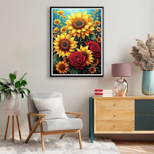 Diamond Painting 70 x 90 cm Sonnenblume Diamond Painting Blume Diamond Painting Erwachsene, Diamant Painting Bilder Kinder DIY 5D Diamond Painting Set für Deko Wohnzimmer, Geschenke für Frauen A-242 von FeiPride