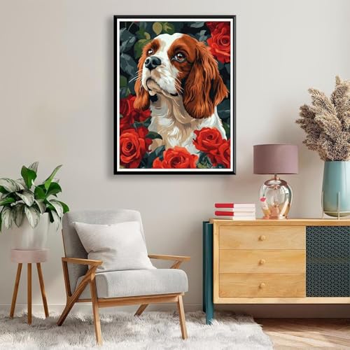 Diamond Painting 80 x 100 cm Hund Diamond Painting Rose Diamond Painting Erwachsene, Diamant Painting Bilder Kinder DIY 5D Diamond Painting Set für Zimmer Deko Wohnzimmer, Geschenke für Frauen A-809 von FeiPride