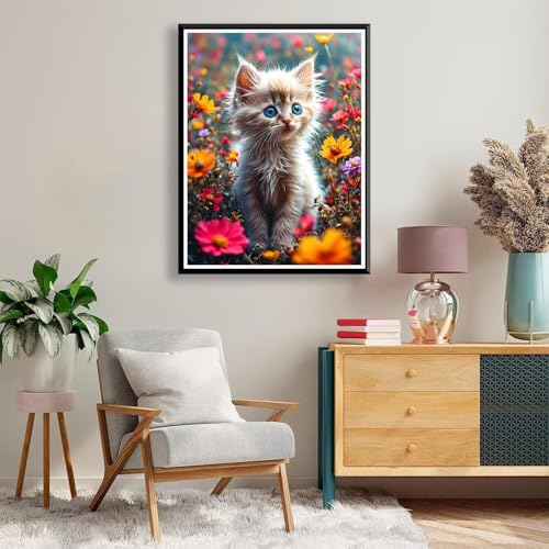 Diamond Painting 80 x 100 cm Katze Diamond Painting Blume Diamond Painting Erwachsene, Diamant Painting Bilder Kinder DIY 5D Diamond Painting Set für Zimmer Deko Wohnzimmer, Geschenke für Frauen A-161 von FeiPride