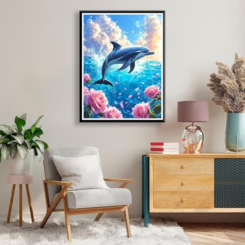 Diamond Painting 90 x 120 cm Delphin Diamond Painting Blume Diamond Painting Erwachsene, Diamant Painting Bilder Kinder DIY 5D Diamond Painting für Zimmer Deko Wohnzimmer, Geschenke für Frauen A-178 von FeiPride