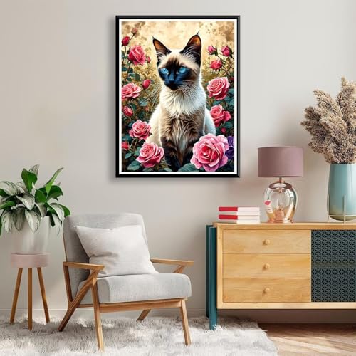 Diamond Painting 90 x 120 cm Katze Diamond Painting Blume Diamond Painting Erwachsene, Diamant Painting Bilder Kinder DIY 5D Diamond Painting Set für Zimmer Deko Wohnzimmer, Geschenke für Frauen A-214 von FeiPride