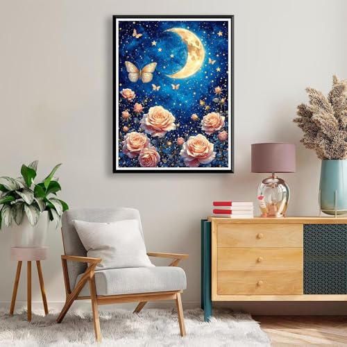 Diamond Painting 90 x 120 cm Mond Diamond Painting Rose Diamond Painting Erwachsene, Diamant Painting Bilder Kinder DIY 5D Diamond Painting Set für Zimmer Deko Wohnzimmer, Geschenke für Frauen A-349 von FeiPride