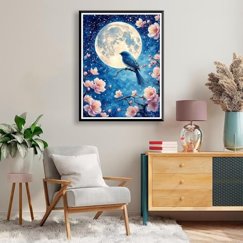 Diamond Painting 90 x 120 cm Mond Diamond Painting Vogel Diamond Painting Erwachsene, Diamant Painting Bilder Kinder DIY 5D Diamond Painting Set für Zimmer Deko Wohnzimmer, Geschenke für Frauen A-220 von FeiPride