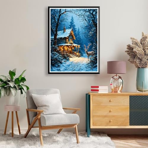 Diamond Painting 90 x 120 cm Schneeszene Diamond Painting Reh Diamond Painting Erwachsene, Diamant Painting Bilder Kinder DIY 5D Diamond Painting für Zimmer Deko Wohnzimmer, Geschenke für Frauen A-199 von FeiPride