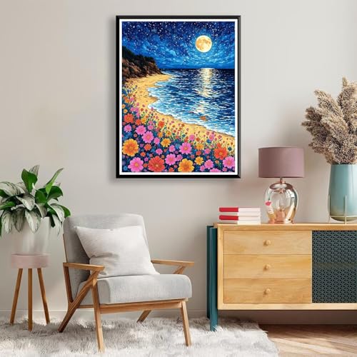 Diamond Painting 90 x 120 cm Strand Diamond Painting Landschaft Diamond Painting Erwachsene, Diamant Painting Bilder Kinder DIY 5D Diamond Painting Set für Deko Wohnzimmer, Geschenke für Frauen A-355 von FeiPride