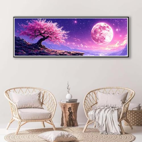 Diamond Painting Baum 50 x 150 cm, Diamond Painting Erwachsene groß, 5D Diamant Painting Bilder Mond Diamond Painting Set, DIY Runde Crystal Art Stickerei Diamant Malerei für Home Wand Deko P-791 von FeiPride