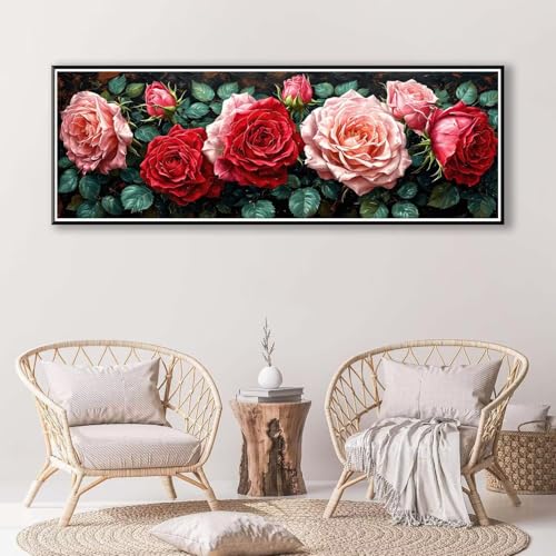 Diamond Painting Blume 40 x 120 cm, Diamond Painting Erwachsene groß, 5D Diamant Painting Bilder Rose Diamond Painting Set, DIY Runde Crystal Art Stickerei Diamant Malerei für Home Wand Deko P-404 von FeiPride