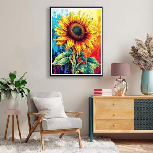 Diamond Painting Blume Diamond Painting Erwachsene Kinder Diamant Painting Bilder Sonnenblume Diamond Painting Eckige Steine, DIY Full Drill Diamond Painting Set für Home Wand Deko 70 x 90 cm A-193 von FeiPride