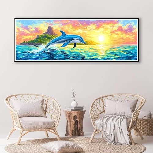 Diamond Painting Delphin 30 x 90 cm,Diamond Painting Erwachsene groß,5D Diamant Painting Bilder Sonnenuntergang Diamond Painting Set,DIY Crystal Art Stickerei Diamant Malerei für Home Wand Deko P-656 von FeiPride