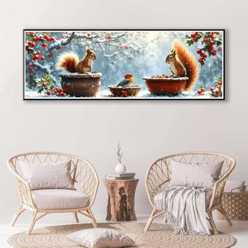 Diamond Painting Eichhörnchen 30 x 90 cm, Diamond Painting Erwachsene groß, 5D Diamant Painting Bilder Tier Diamond Painting Set, DIY Crystal Art Stickerei Diamant Malerei für Home Wand Deko P-875 von FeiPride