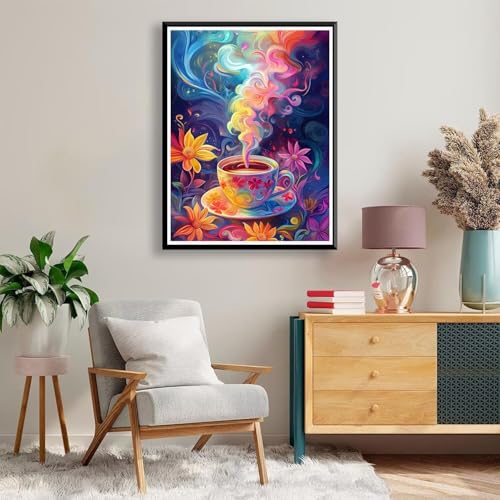 Diamond Painting Kaffee Diamond Painting Erwachsene Kinder, 5D Diamant Painting Bilder Blume Diamond Painting Eckige Steine, DIY Full Drill Diamond Painting Set für Home Wand Deko 50 x 70 cm A-659 von FeiPride