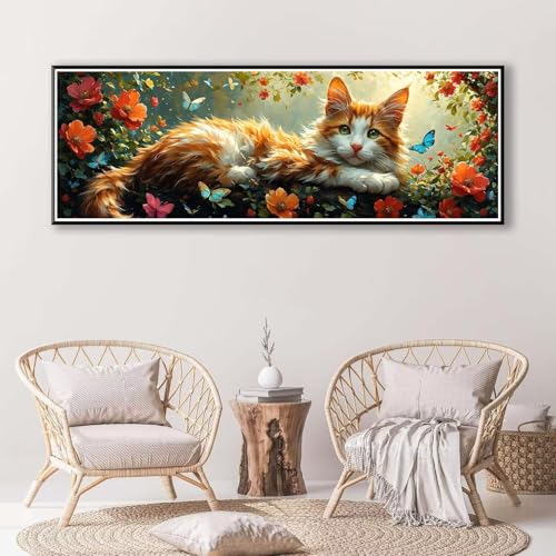 Diamond Painting Katze 100 x 300 cm, Diamond Painting Erwachsene groß, 5D Diamant Painting Bilder Blume Diamond Painting Set, DIY Runde Crystal Art Stickerei Diamant Malerei für Home Wand Deko P-839 von FeiPride